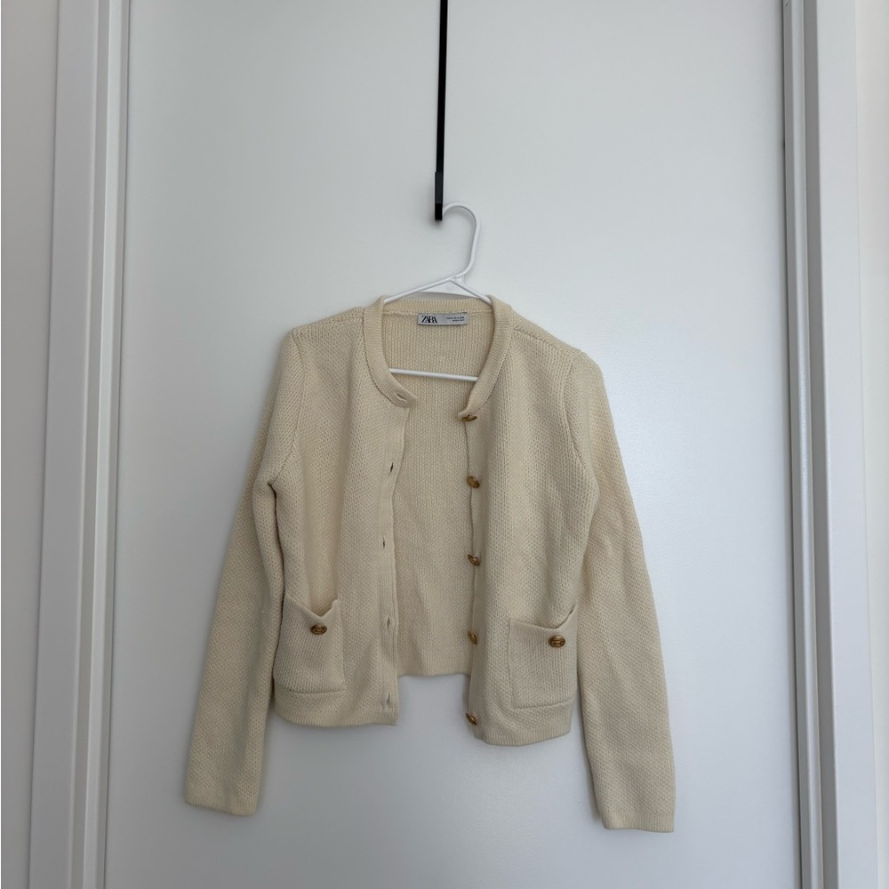 Zara Cream Cardigan with Gold Buttons